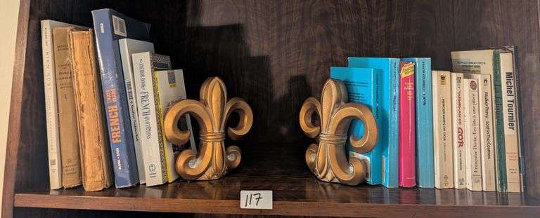 Matching Bookends bookshelf lot-A Survey of French Literature and more, some damage to books(master 