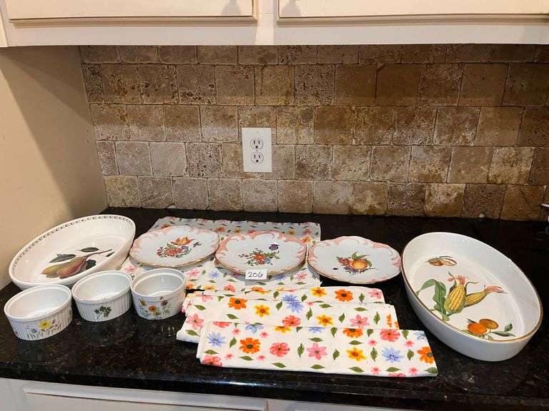 Floral and fruit dishes and placements (located in kitchen)
