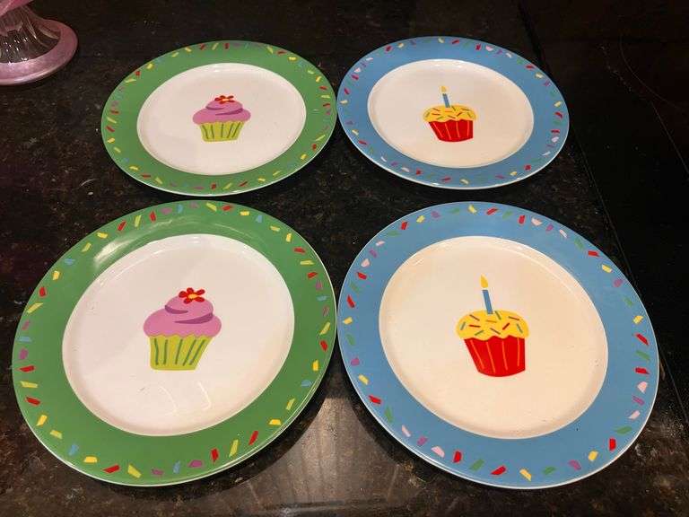 Birthday party cake stands (10” and 8”) and 8 pc serving dishes (located in kitchen)