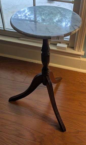 Vintage small round marble top table, 23.5" tall, 12" diameter (located in living room)