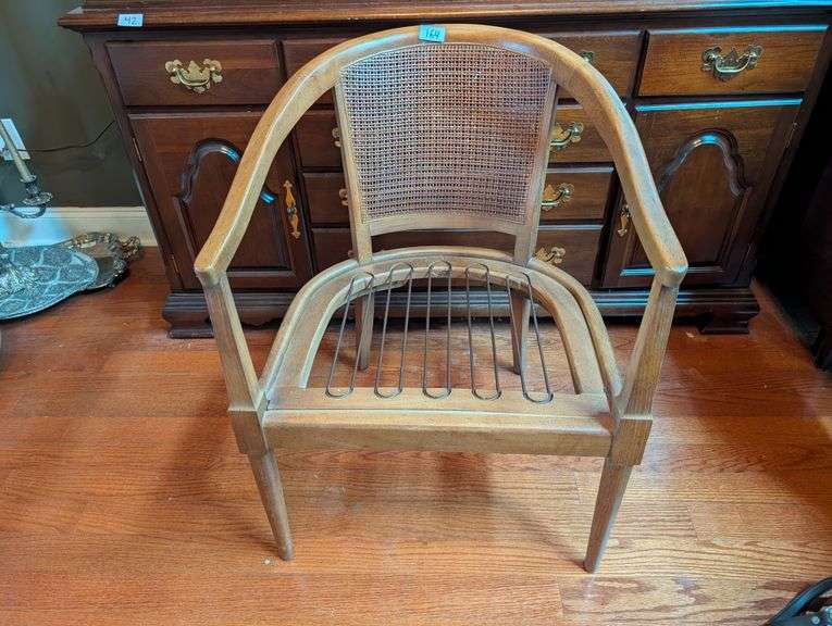 Mid Century barrel back cane chair, 23"x25"x30" tall(located in living room)
