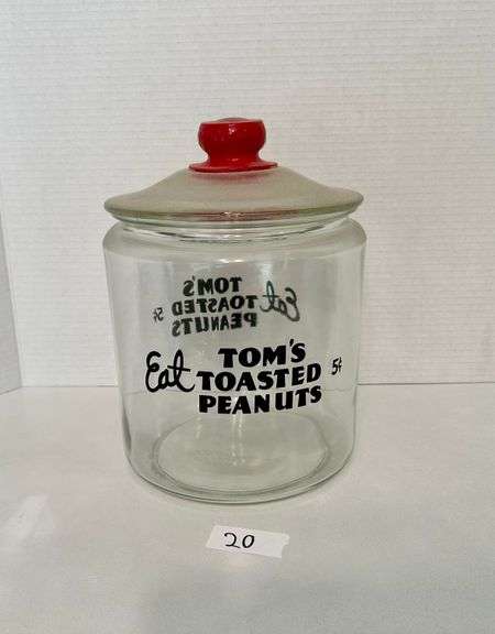 Toms Roasted Peanuts Glass Jar (Lid has Chips) (Located in Kitchen)