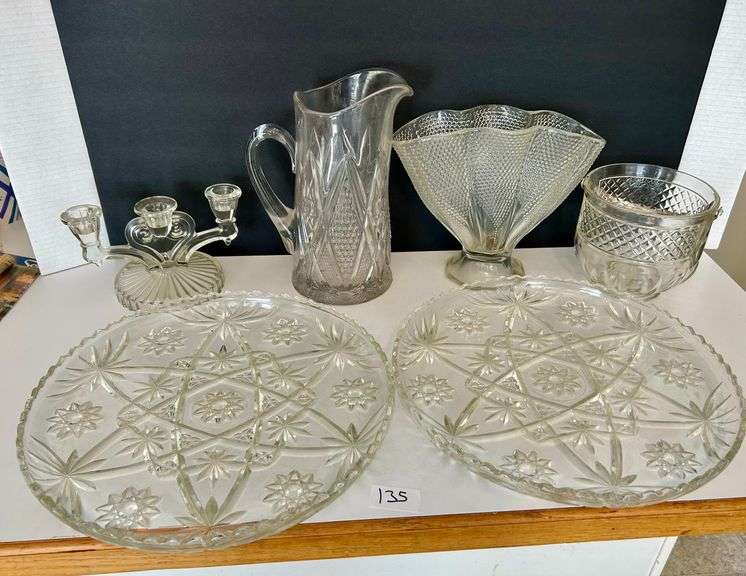 6pc Clear Glass Plates, Pitcher and More (Located in Master Bedroom)