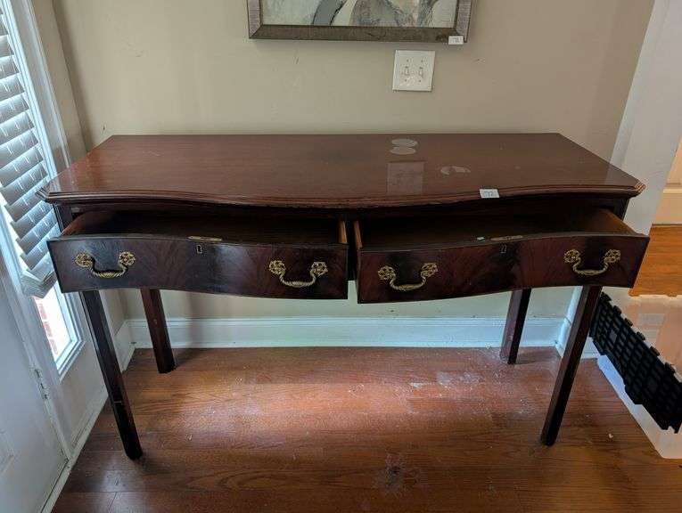 Councill Craftsman 2 drawer entryway table, no key, 57.5"x20"x36"tall(located near front door)
