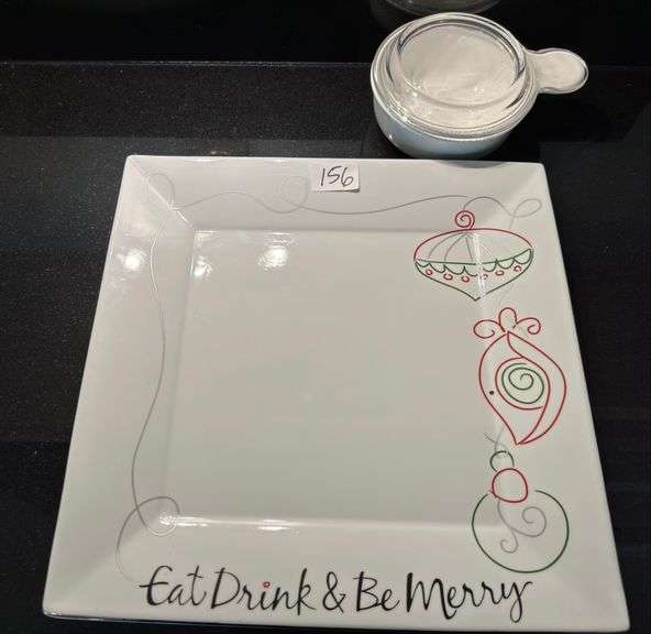 Palms up pottery dish, large ramekin, pair of square trays (located in kitchen)