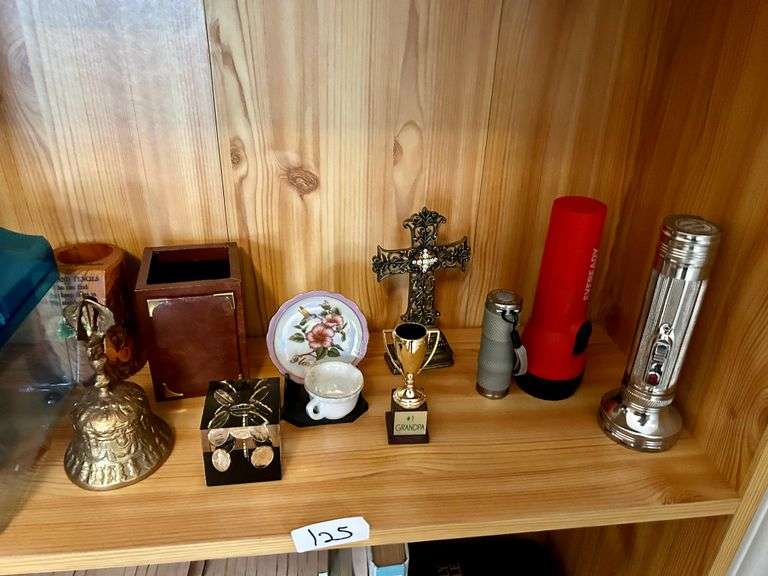 2 Shelf Lot of Phones, Flashlights and More (Located in Bedroom to The Right)