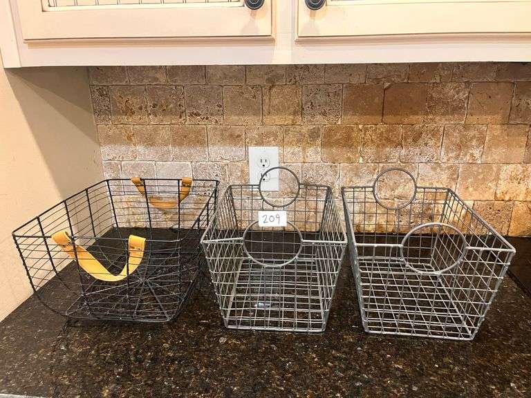 3 pc metal wire storage baskets 15” x 11.5” and 12.5” x 9.5” (located in living room)