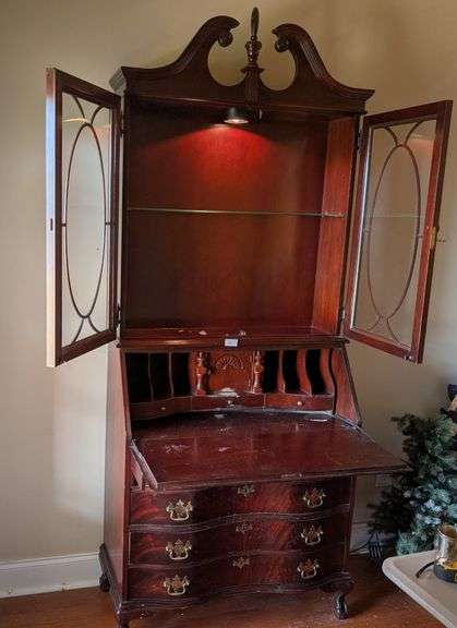 Lighted Secretary desk cabinet, 34.5"x16"x84"tall(located in living room)