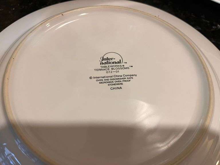 8pc Inter-national “Terrace Blossoms” dishes (stand not included) (located in kitchen)