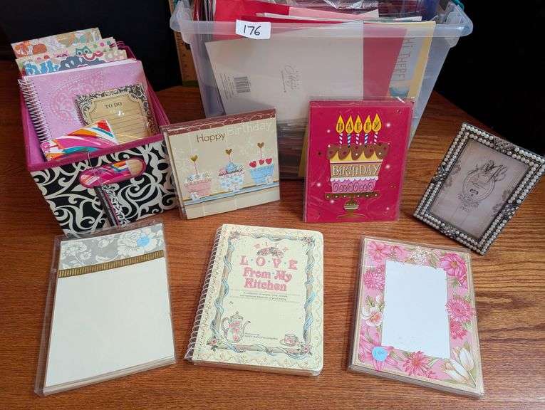 Large lot of cards, notepaper, picture frame and more(located in DS front bedroom)
