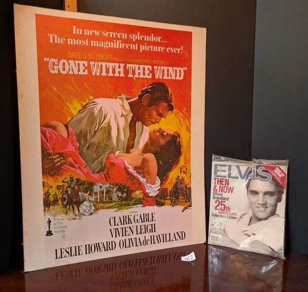 2 pc. Gone with the Wind Movie poster and Elvis magazine(located at front door)