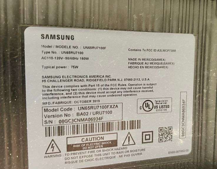 65” Samsung TV with Remote and Wall Mount