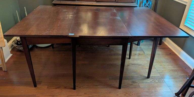 Drop leaf table, 73.5"x46"x30.5" tall, scratches on table (located in dining room)