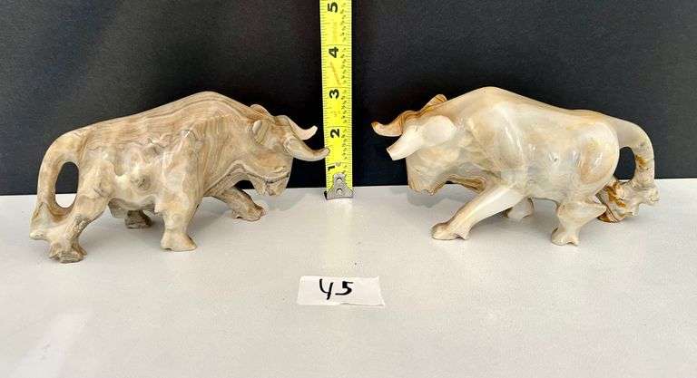 2pc Bull Paperweights (Possibly Marble)(Located in Living Room)