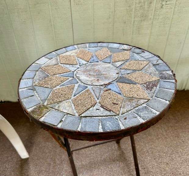 2pc Plastic Chair with Plant Stand (Has Lots of Rust) (Located in Back Patio)