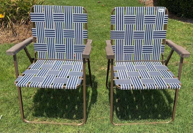 2 pc Collapsable Metal Frame, Plastic Arm, Outdoor Chairs (Located Garage)