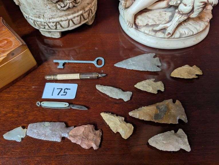 14 pc.-Vintage Narco figurine, planter, box with mini knife, arrow heads and more(DS front bedroom)