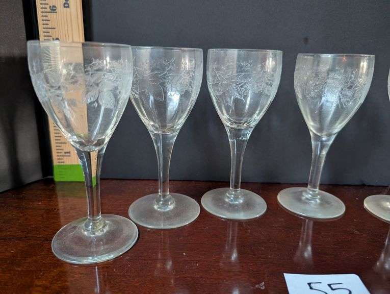 6 pc. Etched stem glasses(located in dining room)