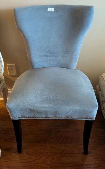 Blue upholstered chair, 37" tall(located in living room)