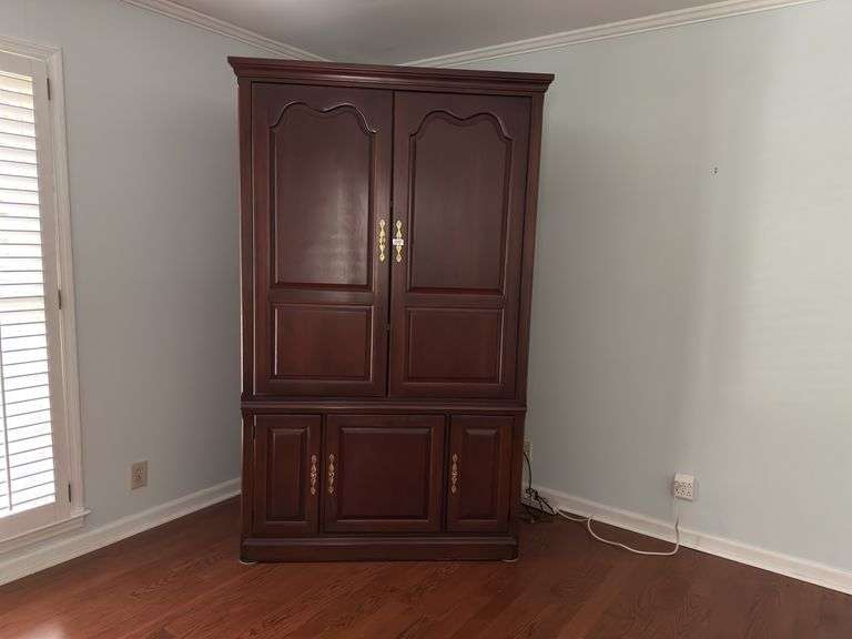 TV armoire, 48"x27.5"x82" tall (located in light blue bedroom)