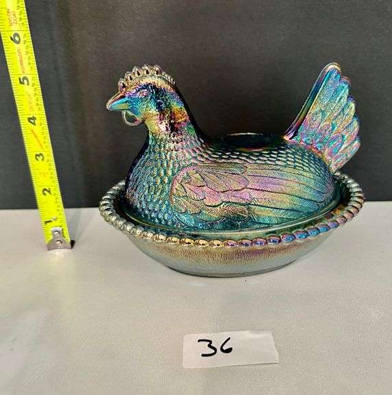 Carnival Glass Chicken on Nest Candy Dish (Located in Kitchen)