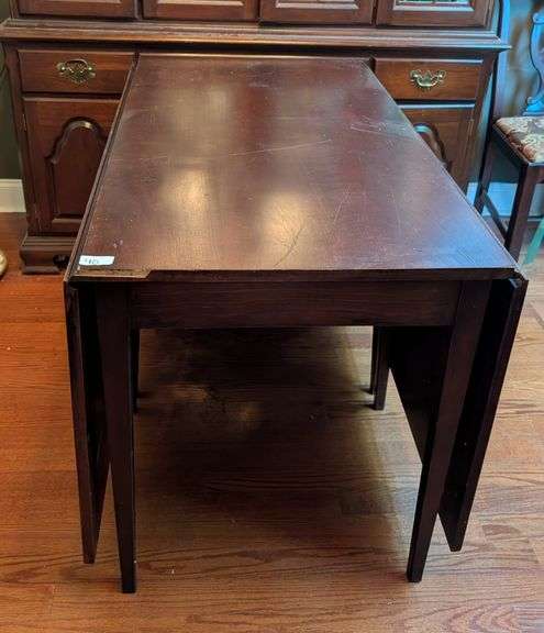 Drop leaf table, 73.5"x46"x30.5" tall, scratches on table (located in dining room)
