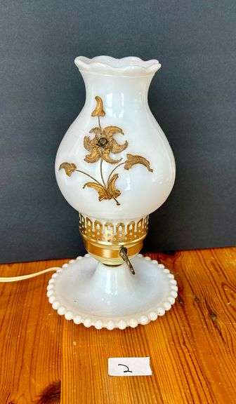 White Milk Glass Lamp (Located in Bedroom to the Left)