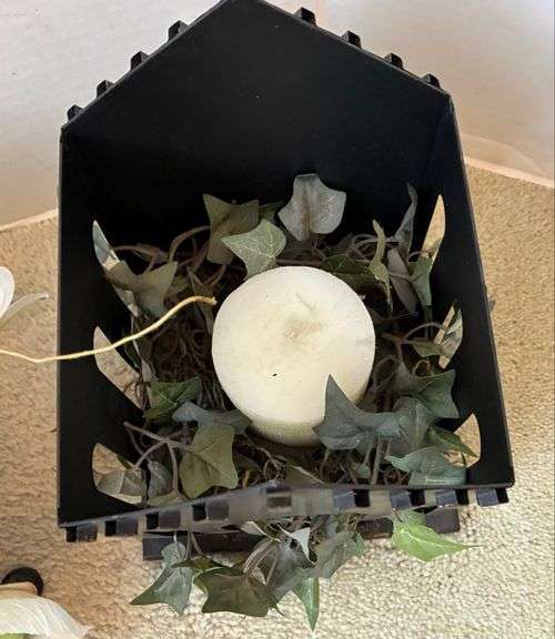 2 pc Metal Candle Holder with Flower Accents and Metal Tower with Candle and Ivey (Located Left Bedr