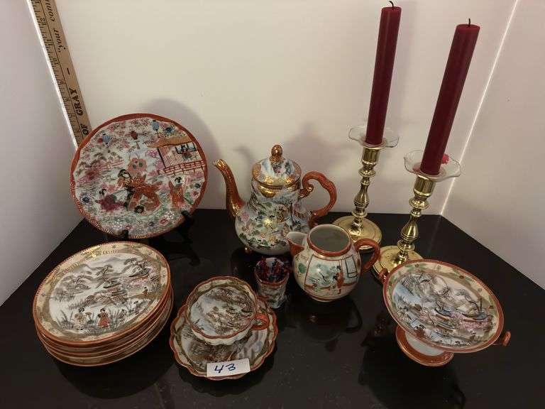 Japanese tea cup and saucer, tea pot, candlesticks and more (located in dining room)