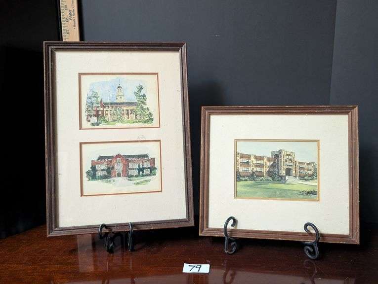 2 pc. Framed Mercer University, A.L. Miller High School art(located in ds back bedroom)stands not in