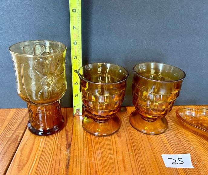 5pc Amber Glass Glasses, Ash Tray and More (Located in Kitchen)