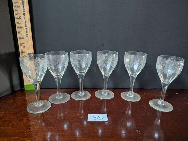 6 pc. Etched stem glasses(located in dining room)