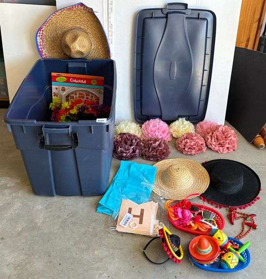 Bin with Lid of Party Decor and More (Located Garage)