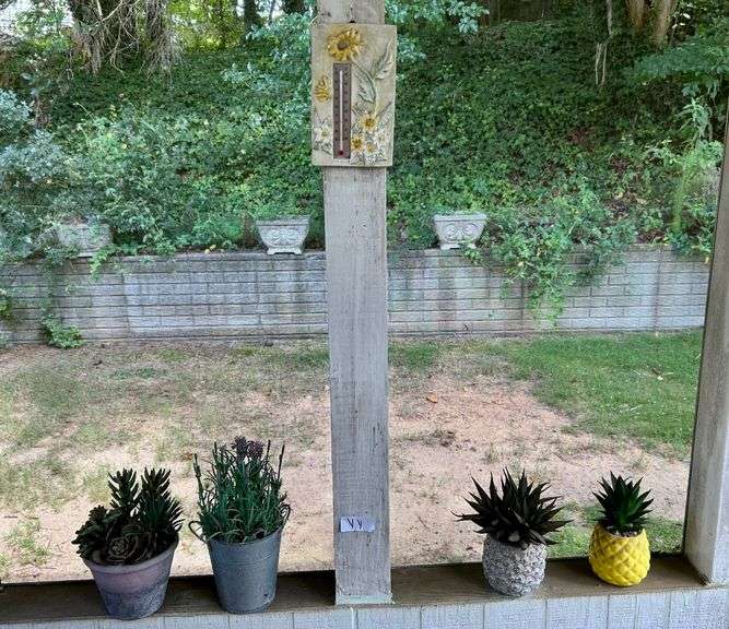 5pc Artificial Plants & Thermometer (Located Back Patio)