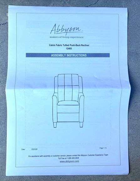 Abbyson Calvin Fabric Tuffed Push-Back Recliner (Located Garage)