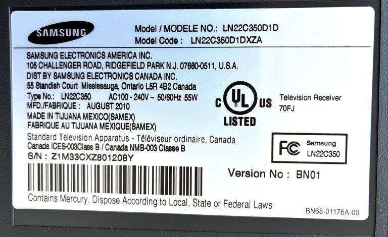 Samsung TV/Monitor, 21 1/2”  (Located Garage)