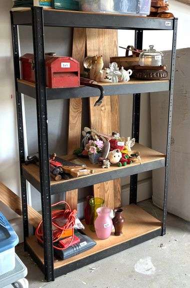 Metal Frame with Wood Shelves Shelving Unit, 36”X16”X60 1/4” (Contents Not Included) (Located Garage