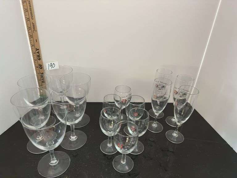Wine, port and champagne glasses (located in kitchen)