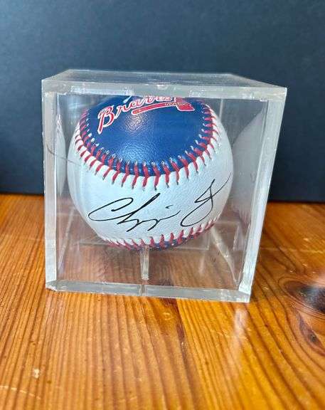 3pc Atlanta Braves Hat, Baseball (Signed by Chipper Jones) and Cup (Located in Kitchen)