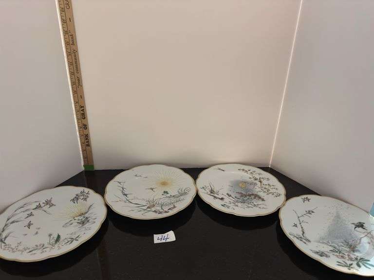 Set of 4 Haviland Limoges porcelain plates, Theater of Seasons (located in dining room) boxes & pape