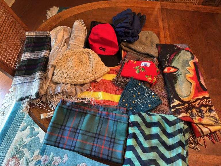 Scarves and hats  (located in dining room)