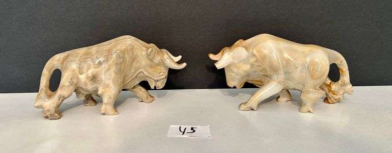 2pc Bull Paperweights (Possibly Marble)(Located in Living Room)