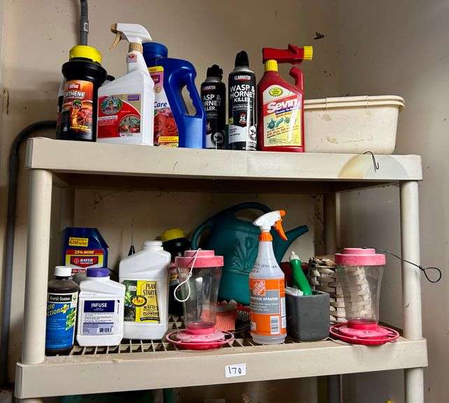 5 Shelf Lot of Gardening Items, Clay Pots, Water Pitchers and More (Shelving Unit Not Included) (Loc