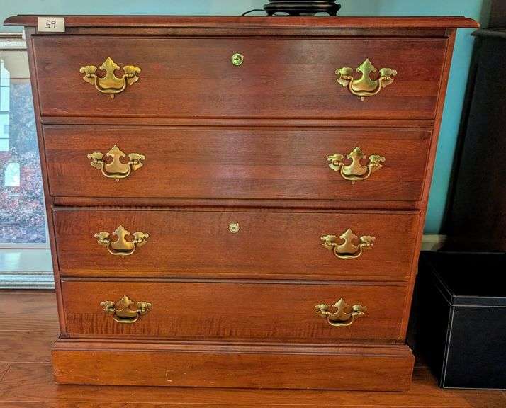Wood 2 drawer filing cabinet, 32.5"x21"x31.5"tall, no key, contents not included(located in living r