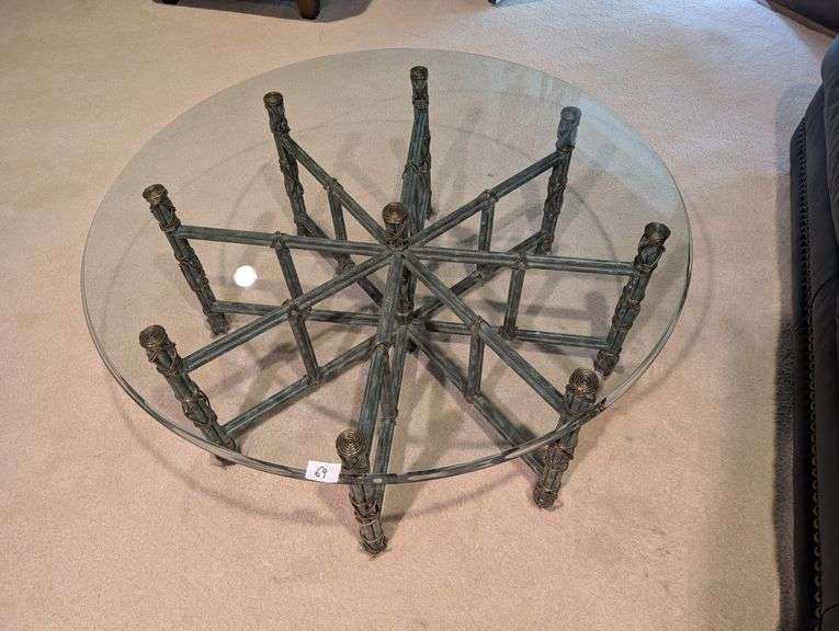 Glass & Metal Cocktail table, 40" diameter by 17" tall, very heavy (located in family room)