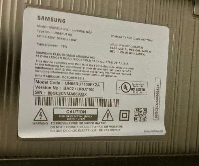 65” Samsung TV with Wall Mount and Legs with Remote