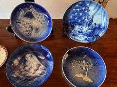 5 pc Blue Dated Christmas Dishes, and 4 pc Trinket Dishes, Stands Not Included (Located in ds Back B