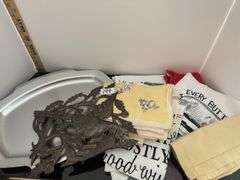 Lot of towels/tablecloth and tray (located in kitchen)