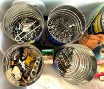 Plastic tote of Hardware and More (Located Garage)