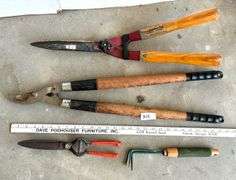 4 pc Loppers, Garden Hand Rake, and Hand Trimmers  (Located Garage)
